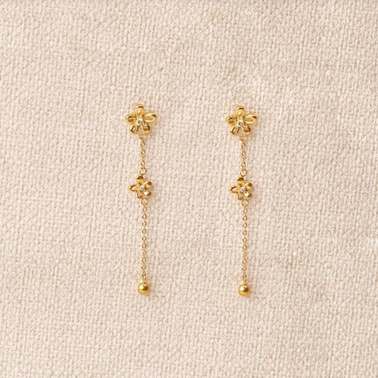 Boucles d'oreilles pendantes 2 fleurs ajourées