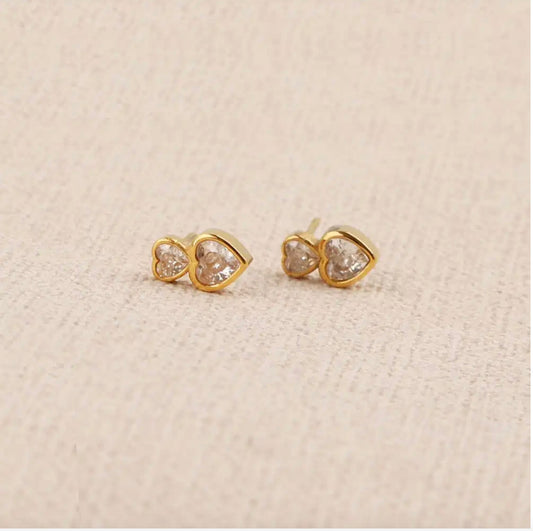 Boucles d'oreilles puces double coeur