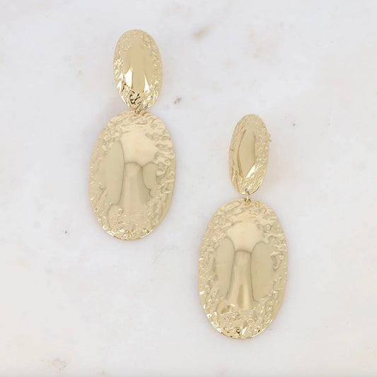 Boucles pendantes Marthia - ovales bi-texturés lisses et martelés