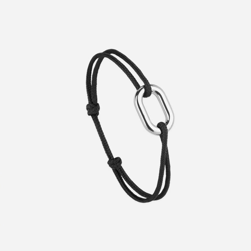 Bracelet Maillon 16mn plaqué argent - lien fin noir