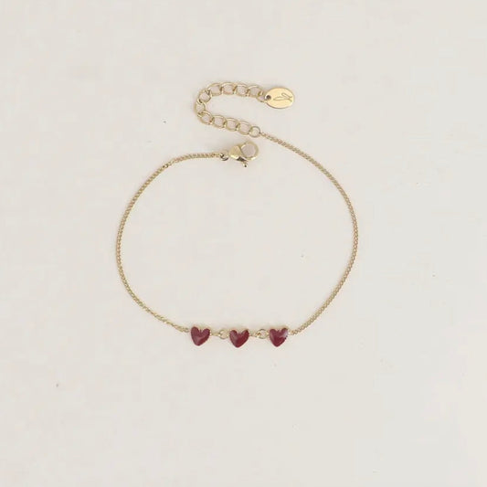 Bracelet 3 mini coeurs rouge