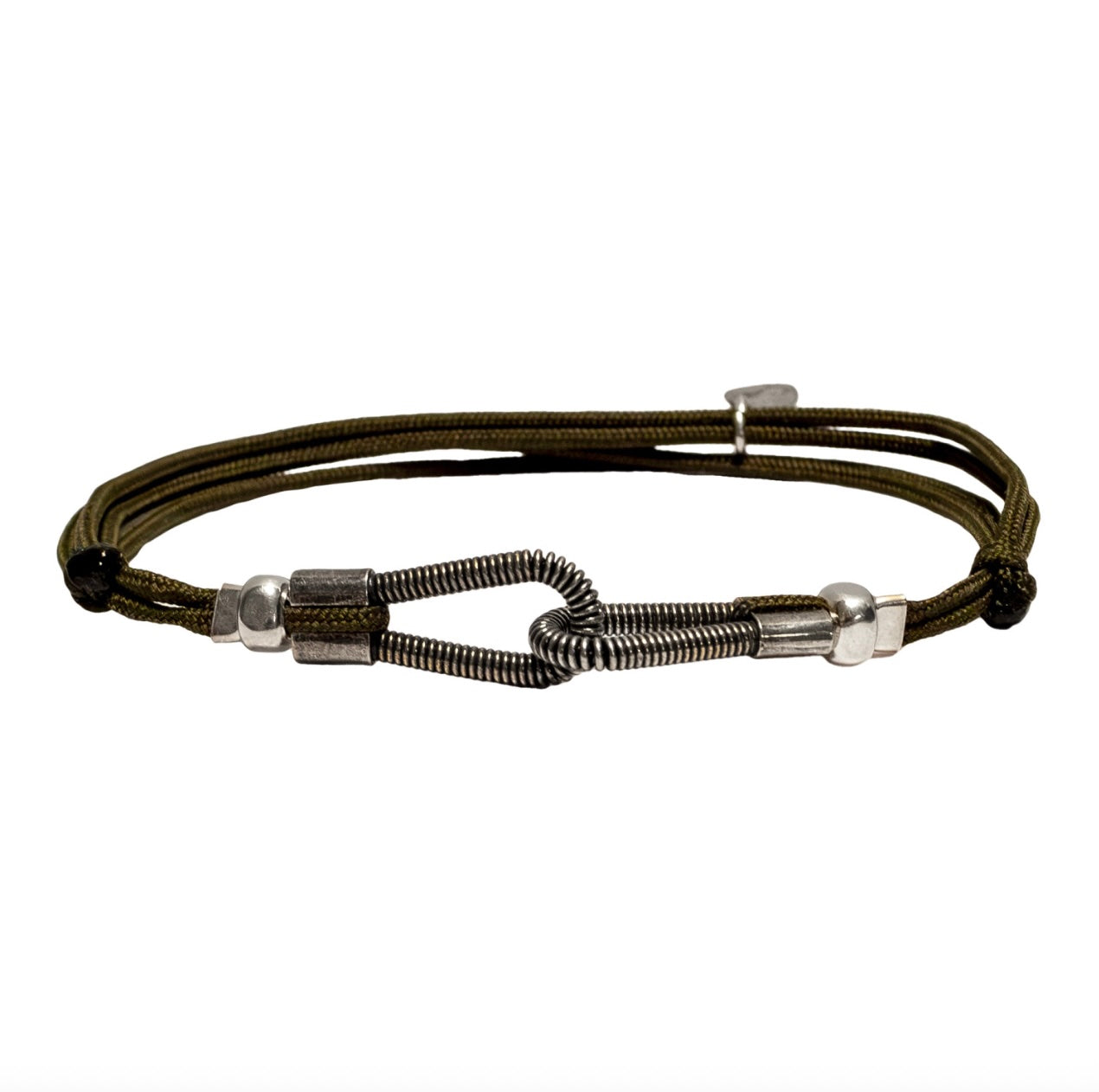 Bracelet Homme You & Me en corde de basse argentée vieillie cordon coulissant