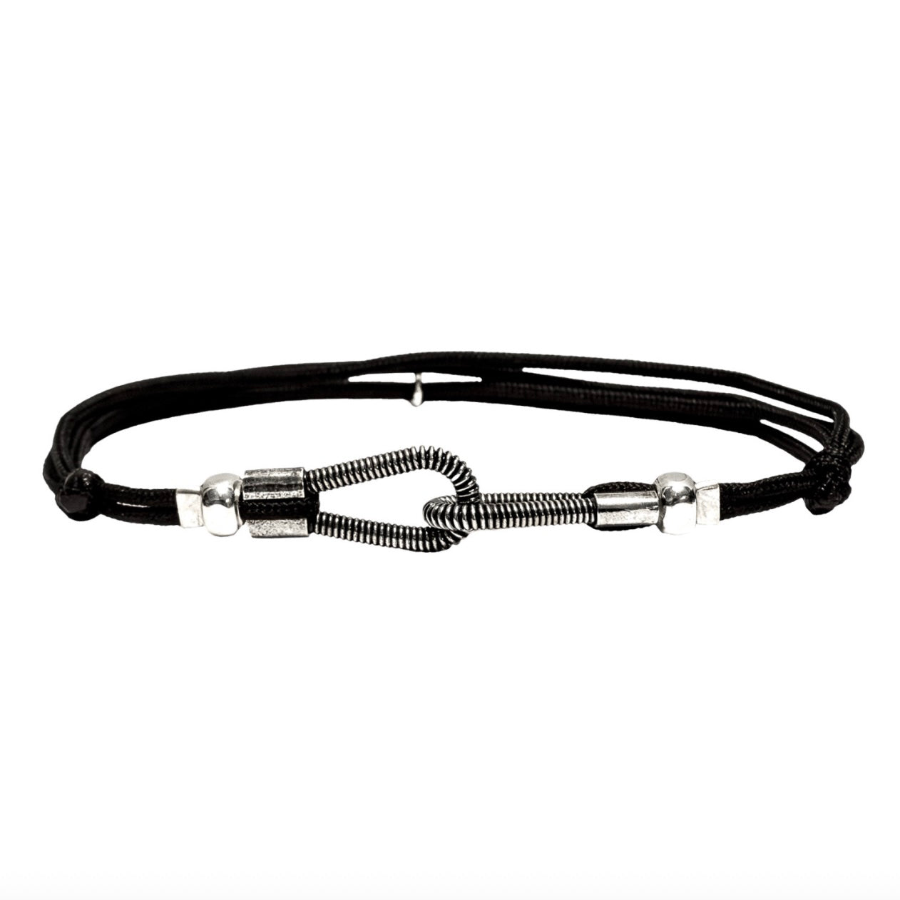 Bracelet Homme You & Me en corde de basse argentée vieillie cordon coulissant