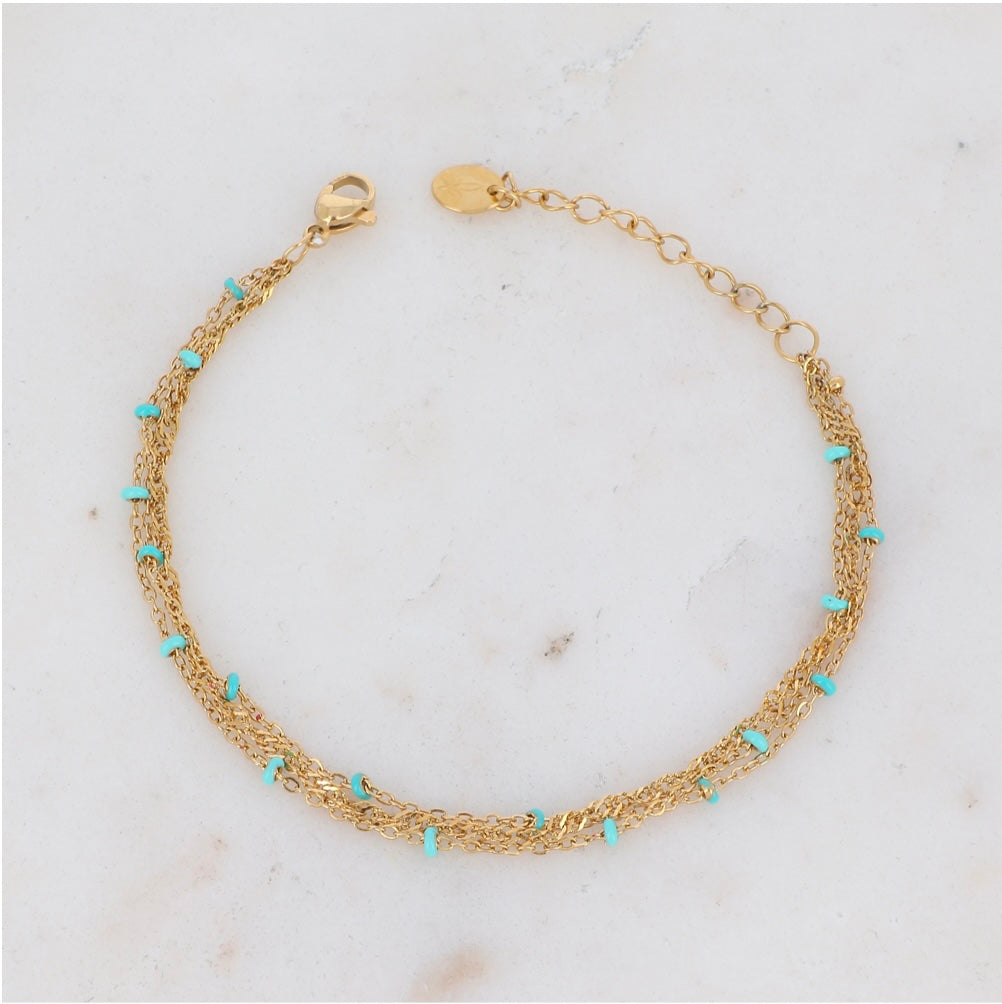 Bracelet doré 3 rangs perles émaillées - Marcelle