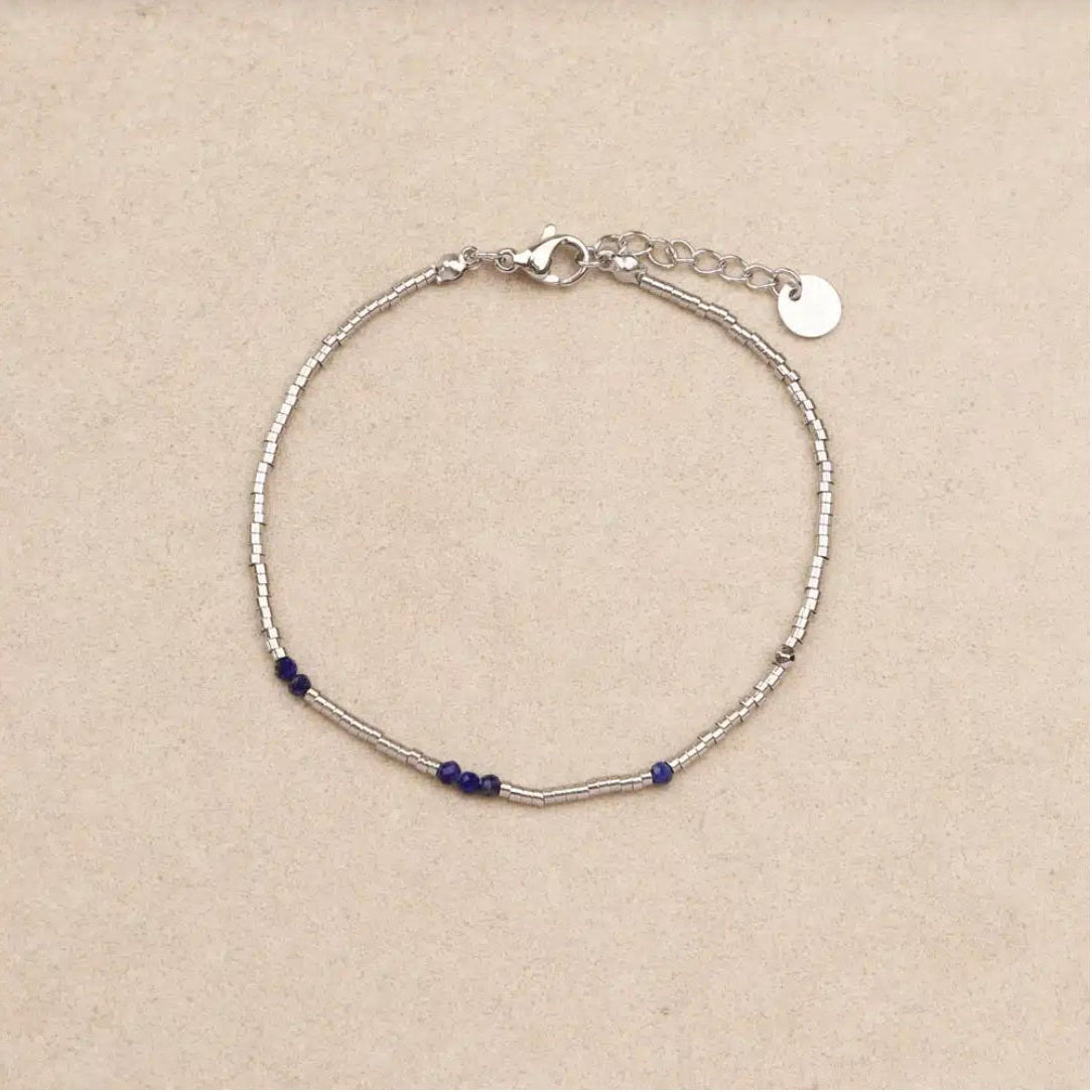 Bracelet acier inoxydable argent & perles semi précieuses