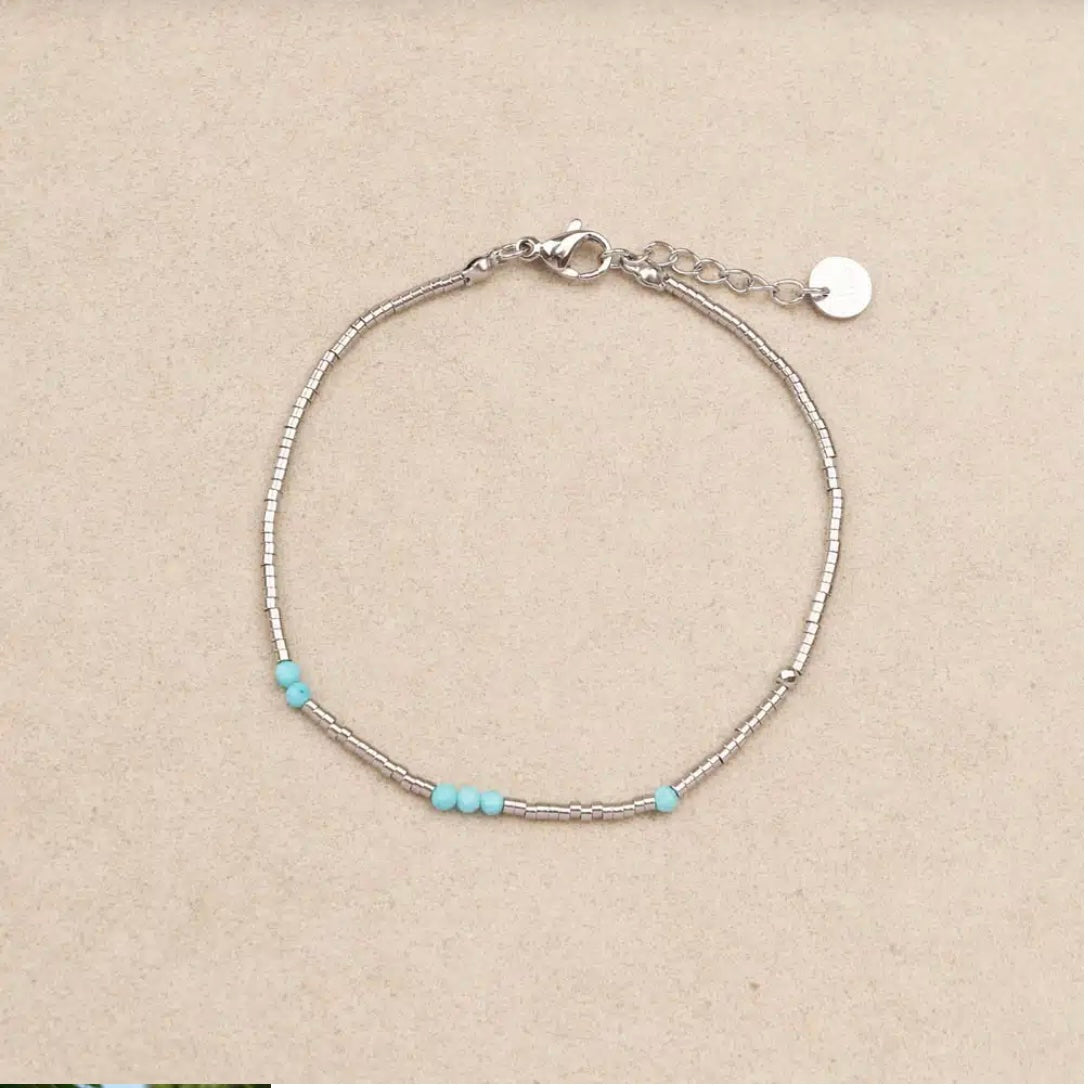Bracelet acier inoxydable argent & perles semi précieuses