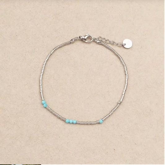 Bracelet acier inoxydable argent & perles semi précieuses