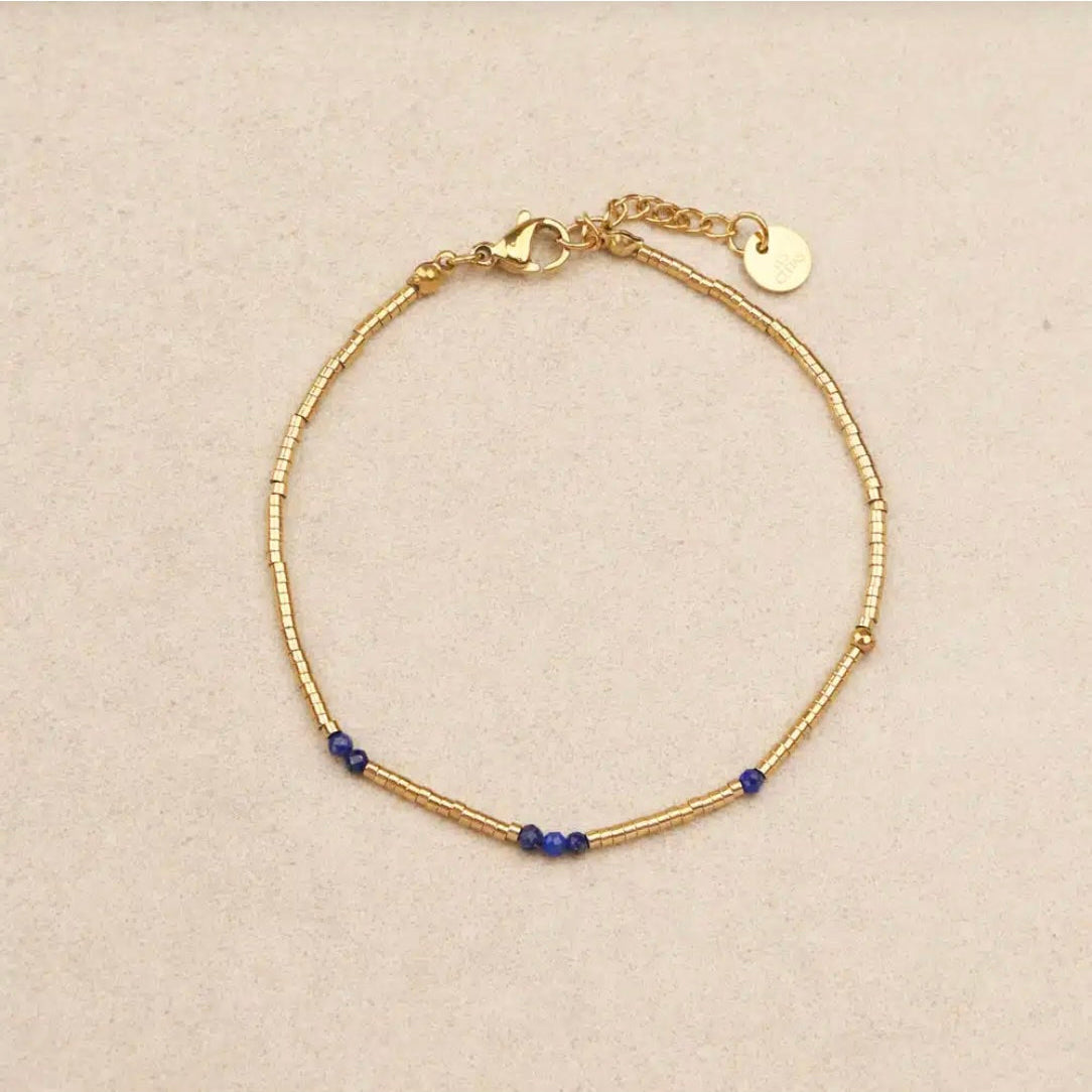 Bracelet acier inoxydable doré & perles semi précieuses