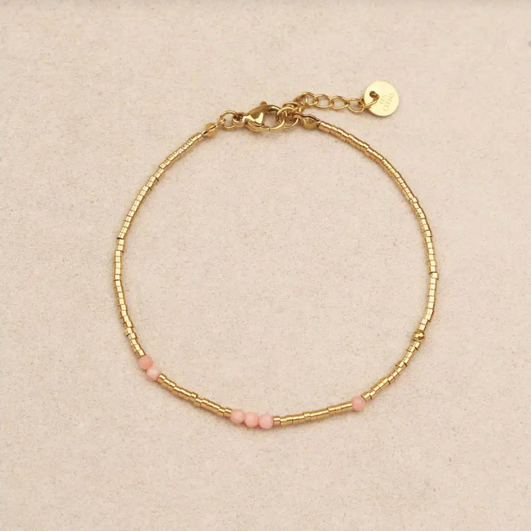 Bracelet acier inoxydable doré & perles semi précieuses