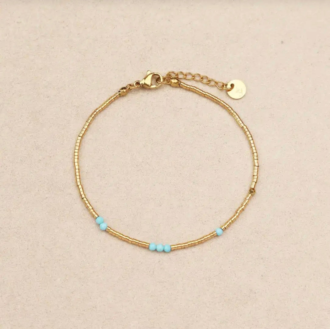 Bracelet acier inoxydable doré & perles semi précieuses