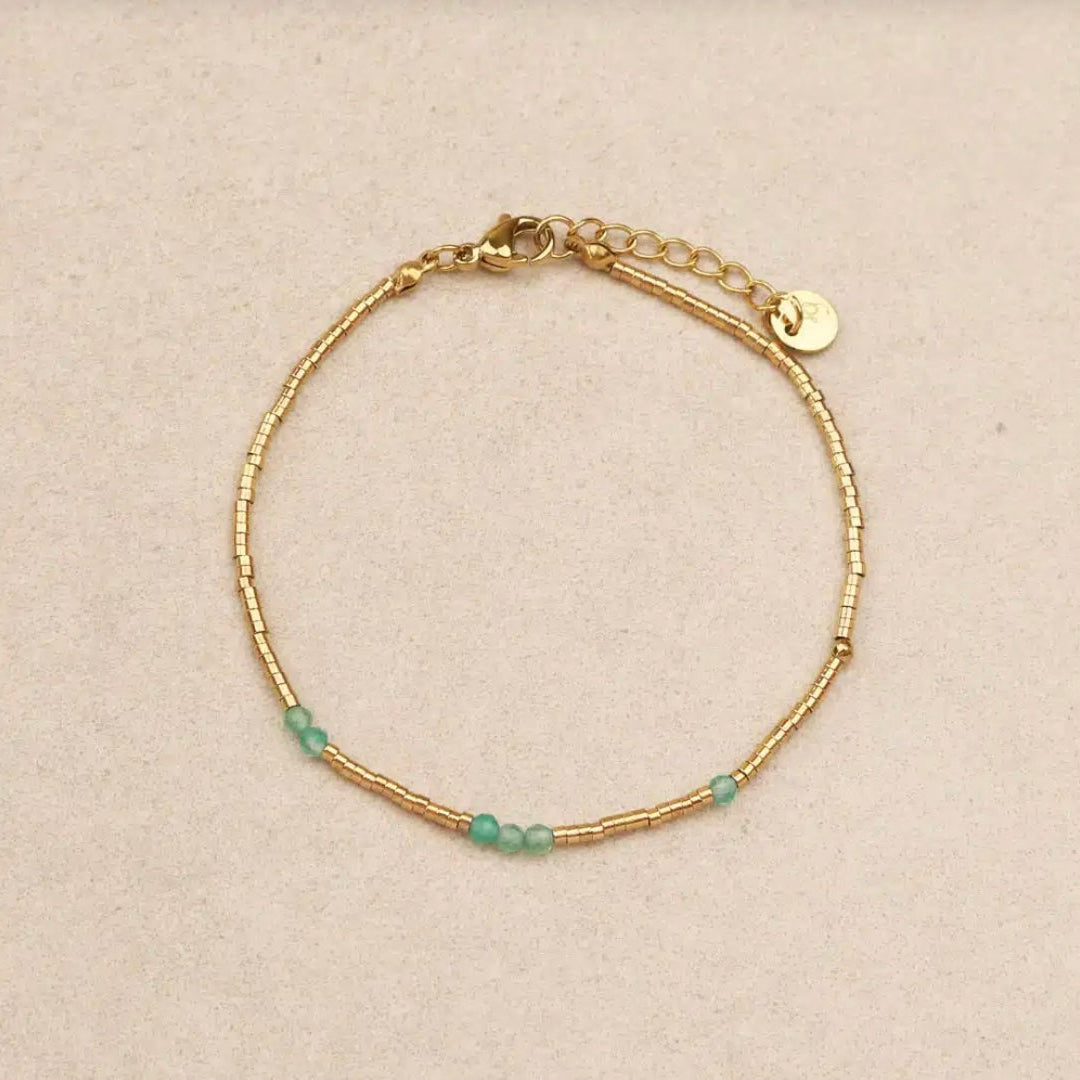 Bracelet acier inoxydable doré & perles semi précieuses
