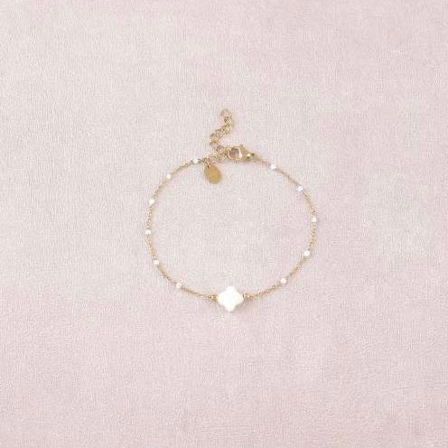 Bracelet chaîne émaillée trèfle nacre