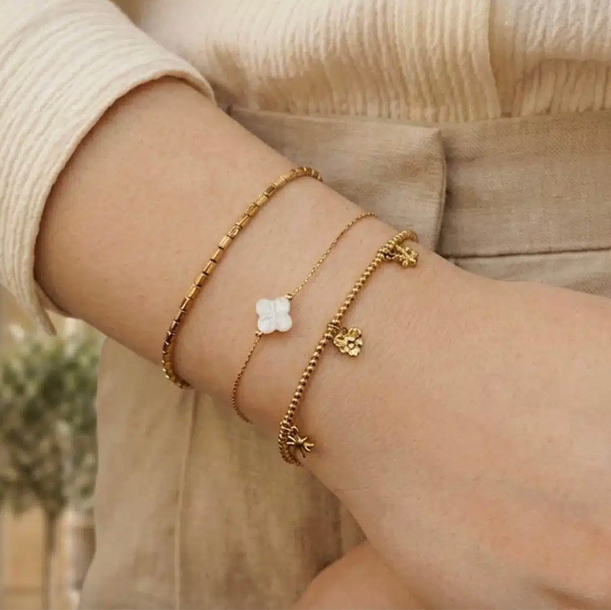 Bracelet chaîne trèfle nacre