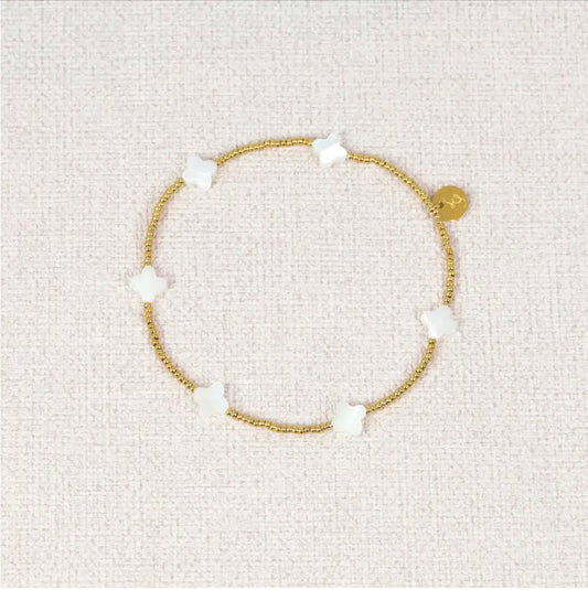 Bracelet élastique 6 trèfles nacre