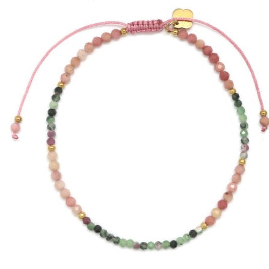 Bracelet fil perles vertes & roses