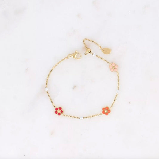 Bracelet fleur émaillées orange