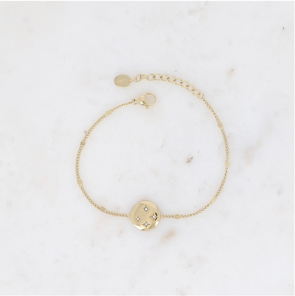 Bracelet pastille rond étoiles gravées