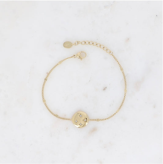 Bracelet pastille rond étoiles gravées