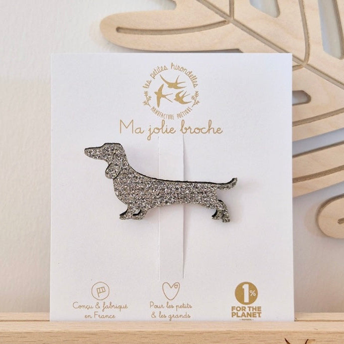 Broche pailletée teckel