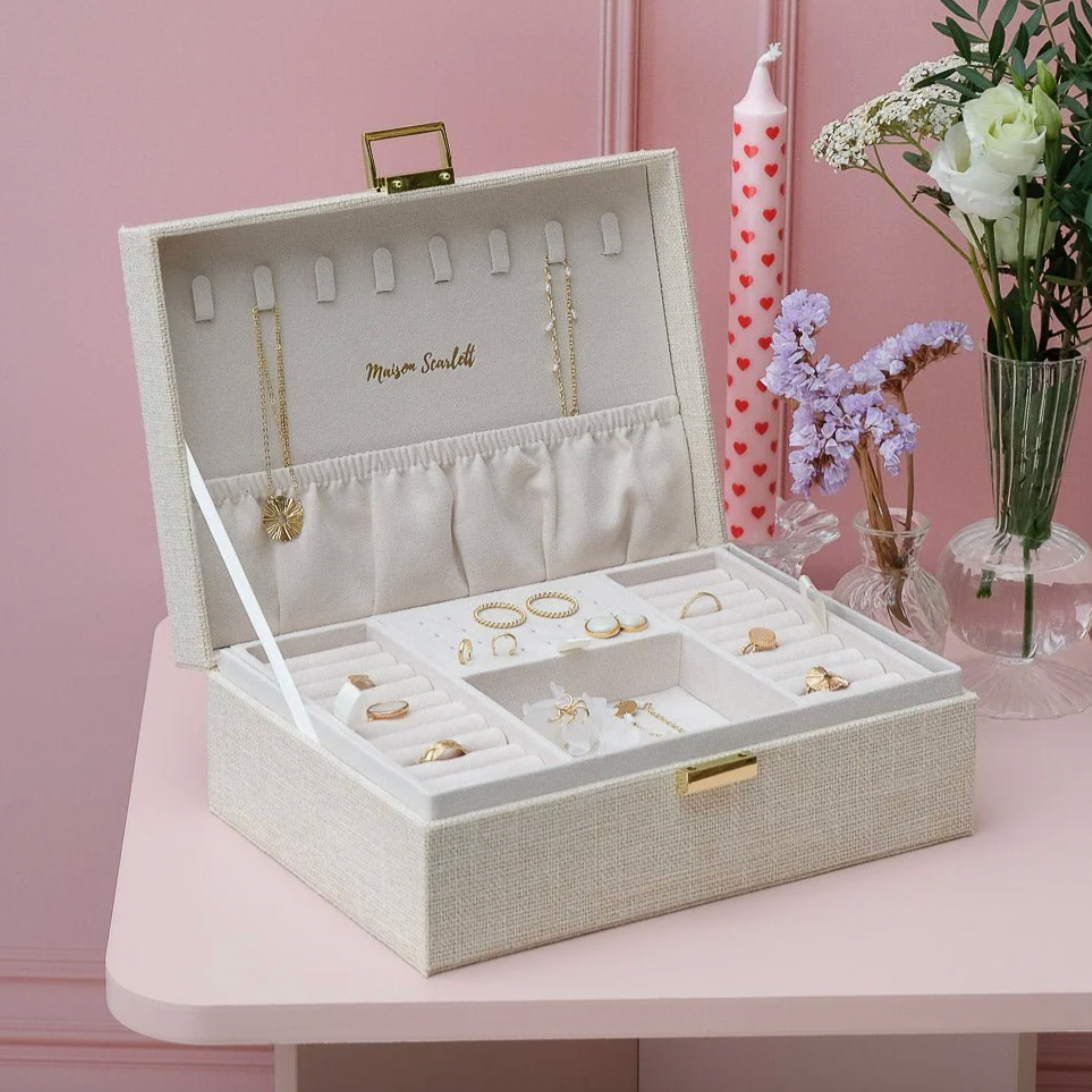 Boite à bijoux Louise en lin beige