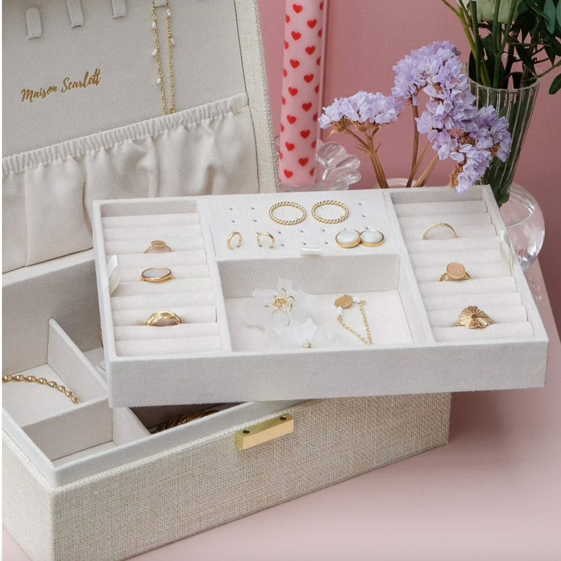 Boite à bijoux Louise en lin beige