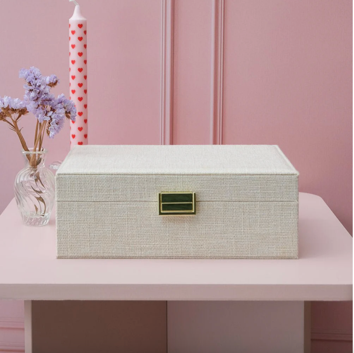 Boite à bijoux Louise en lin beige