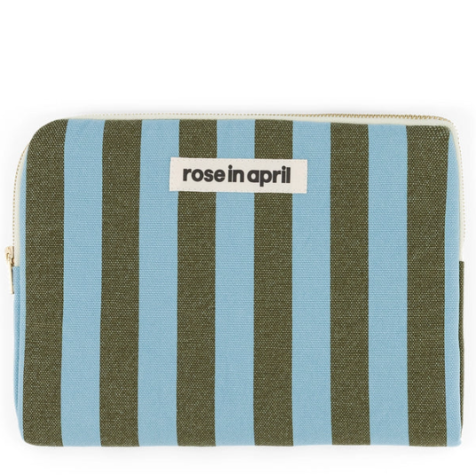 Pochette Ipad rayures Olive bleu