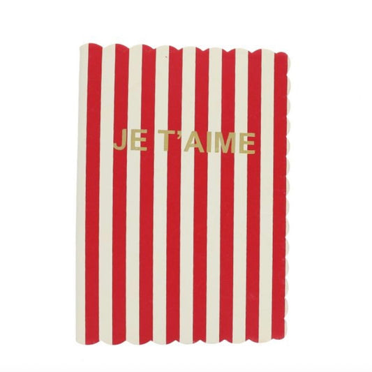 Carnet rayures rouges et blanches je t'aime