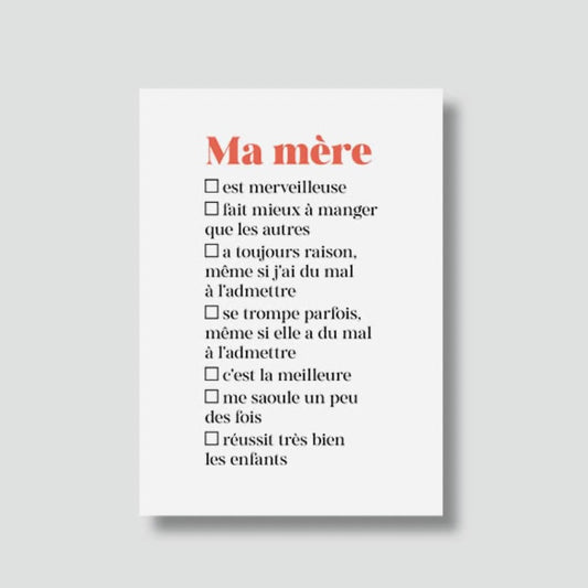 Carte Postale Ma mère à cocher