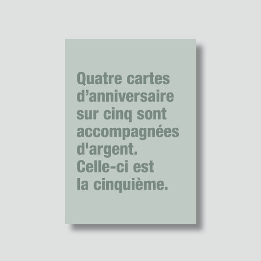 Carte Postale 4 cartes d'anniversaire sur 5 sont accompagnées d'argent