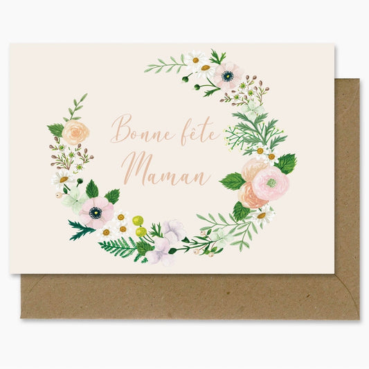 Carte Postale Bonne fête maman couronne fleurs