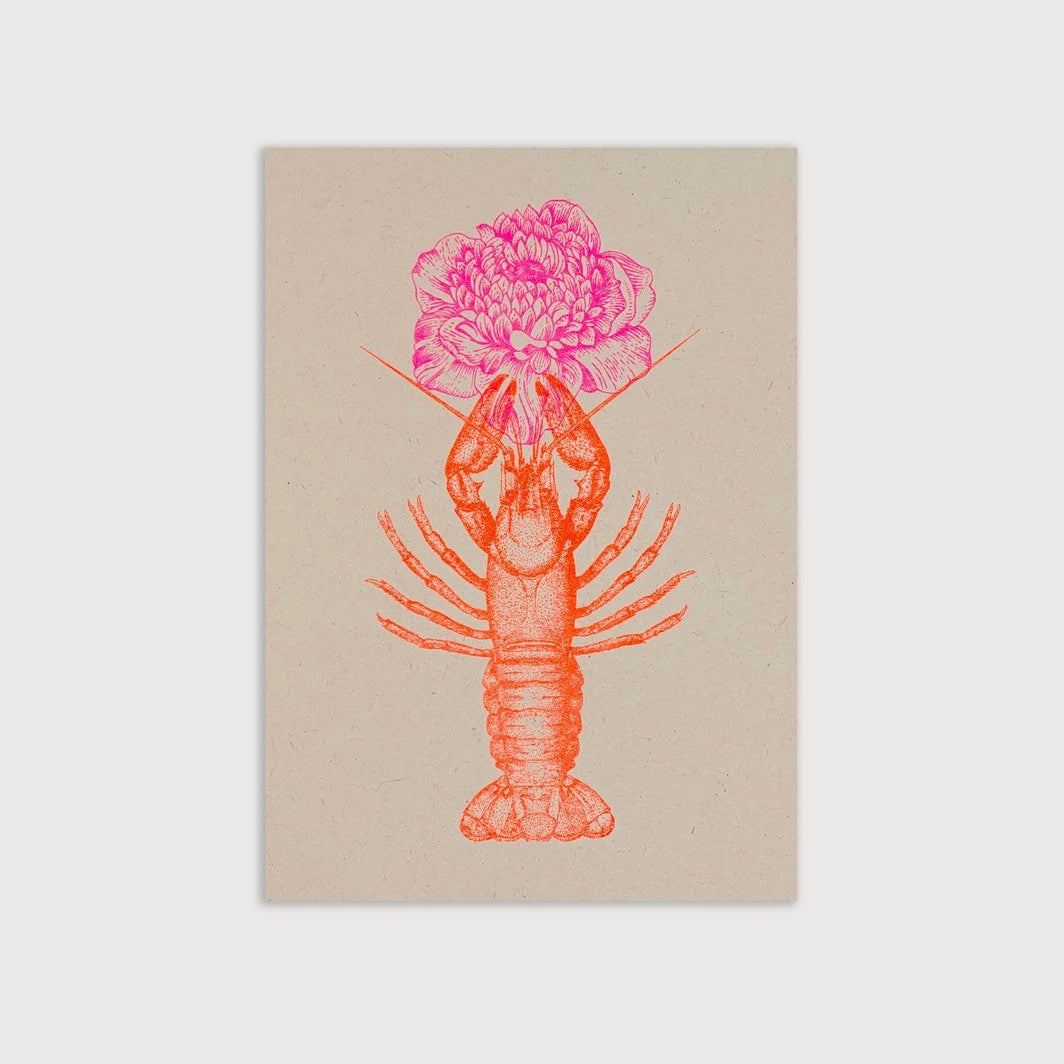 Carte postale Homard avec fleur
