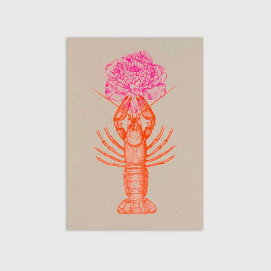 Carte postale Homard avec fleur