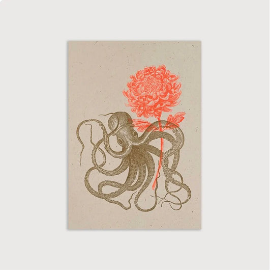 Carte postale poulpe avec fleur