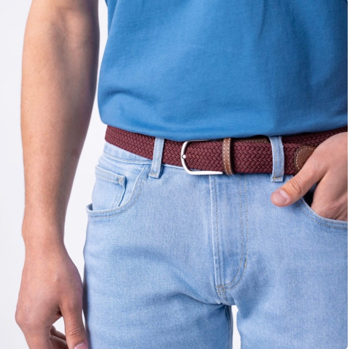 Ceinture tressée élastique Lie de Vin