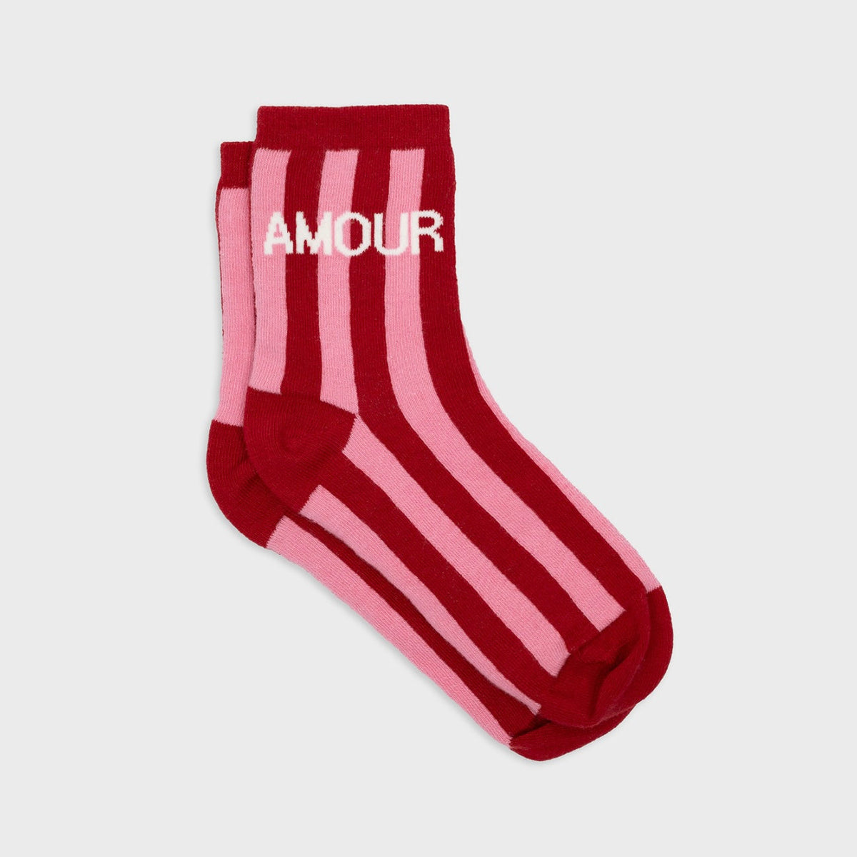 Chaussette rayure rouge et rose AMOUR