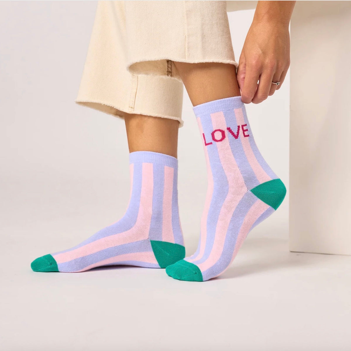Chaussettes Rayures rose pale & lilas Love