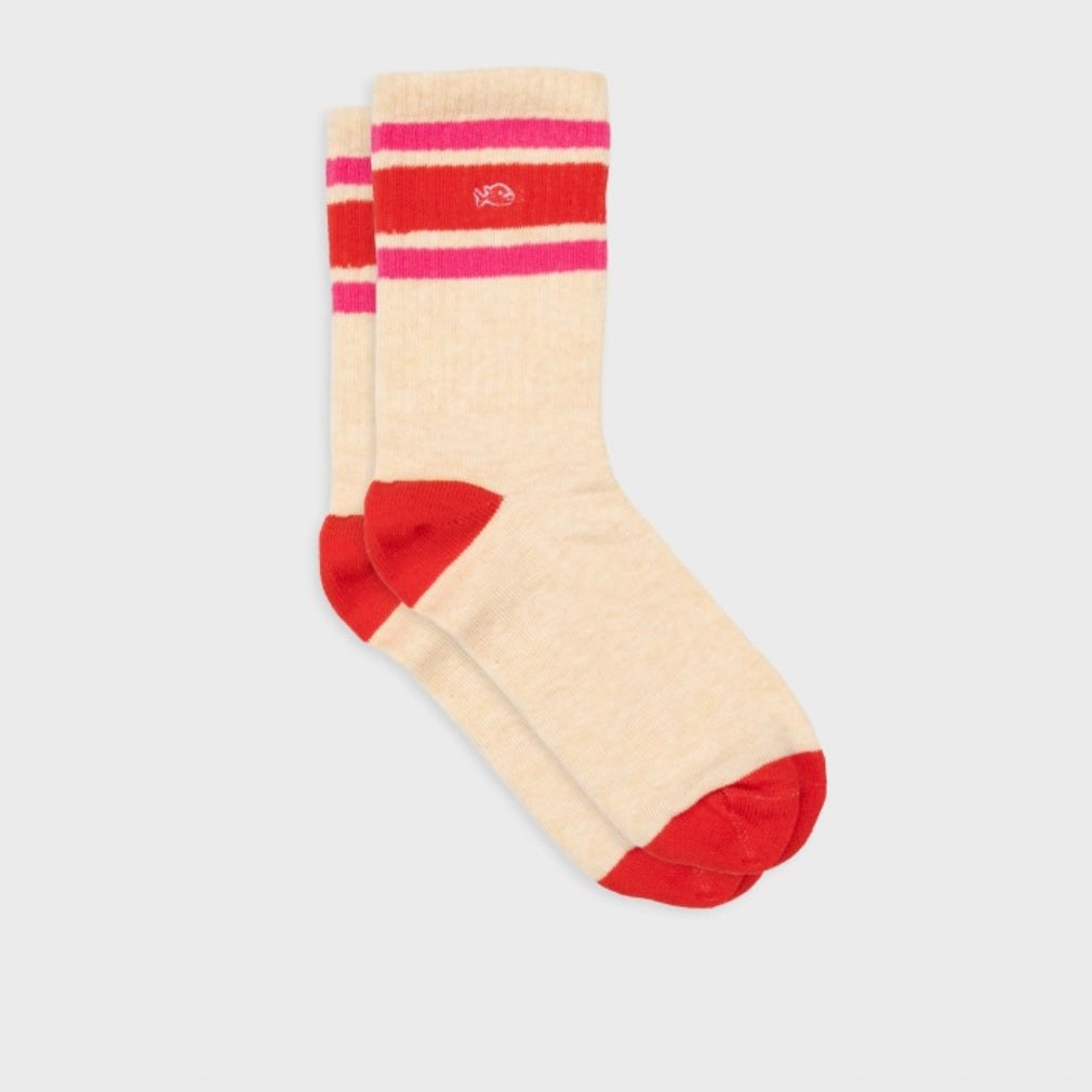 Chaussettes Tennis Blanc rayé rose et rouge