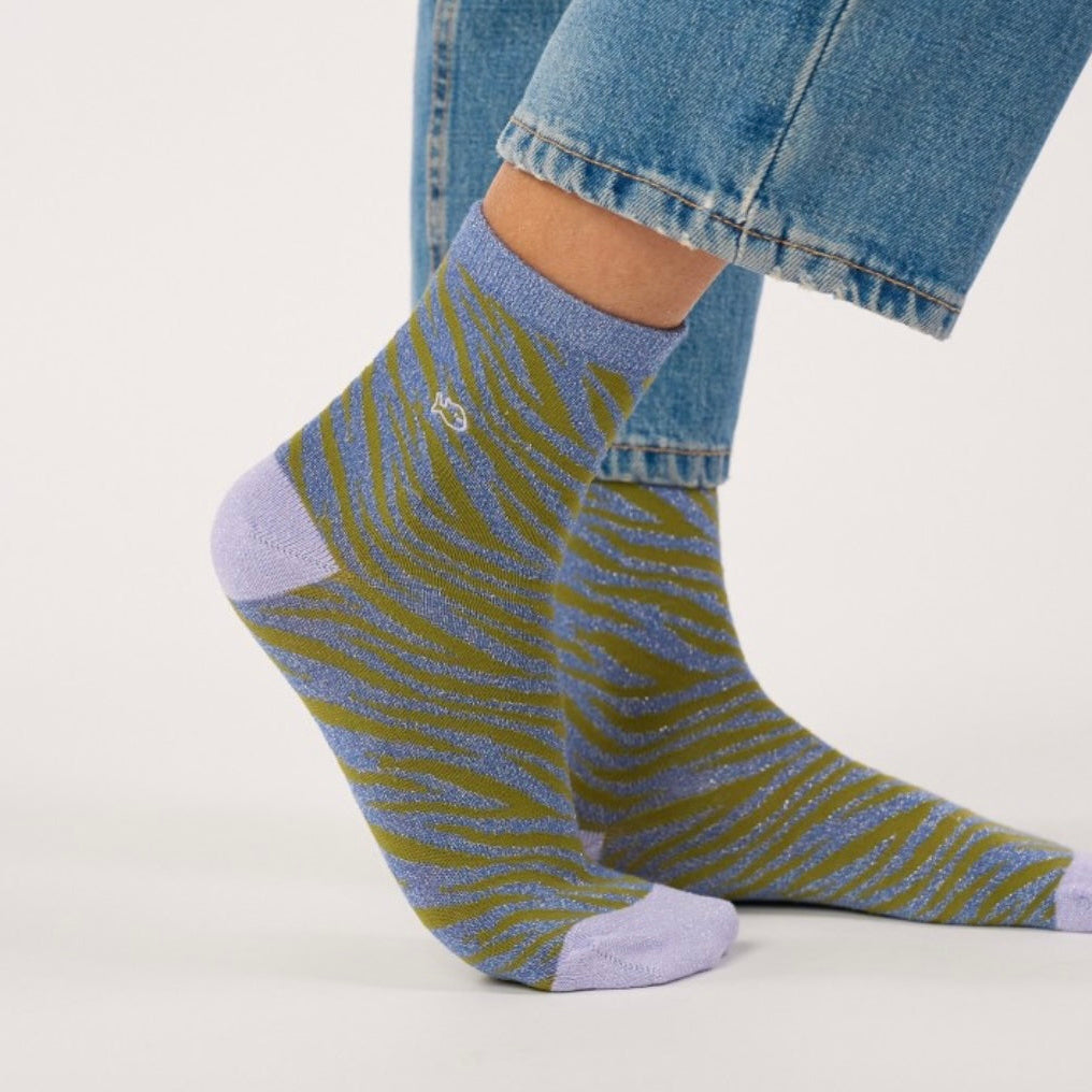 Chaussettes Zèbre bleu / kaki