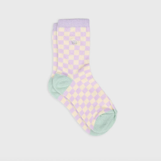 Chaussettes à carreaux violet et jaune