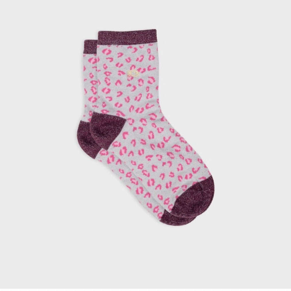 Chaussettes léopard Blanc & lie de vin