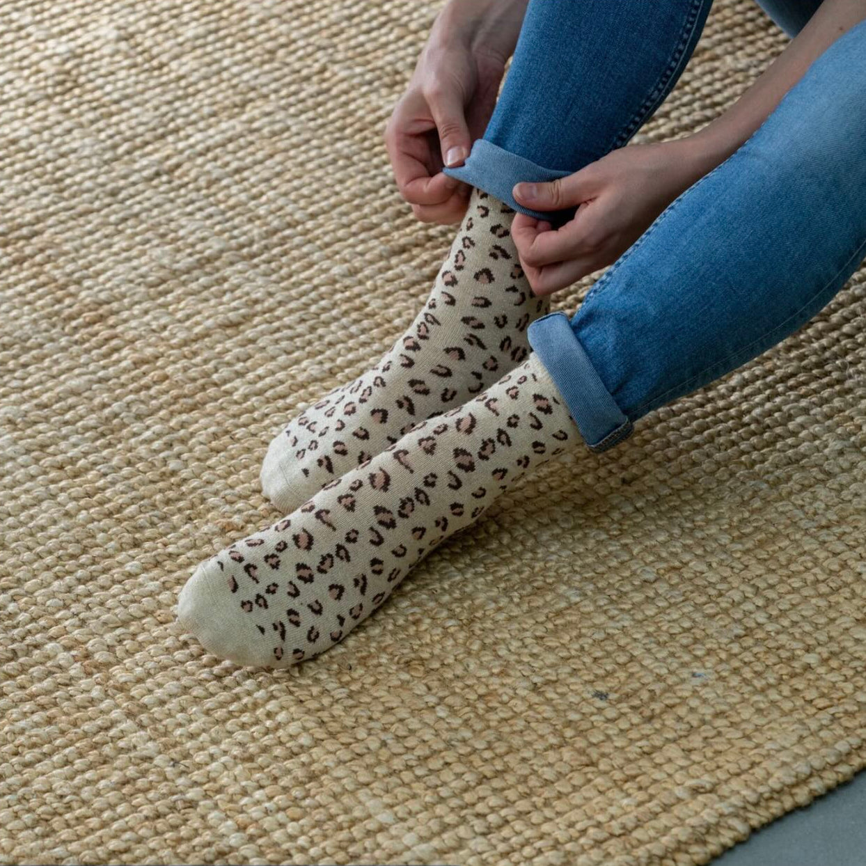 Chaussettes léopard beige Pailletées