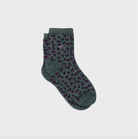 Chaussettes léopard vert Pailletées