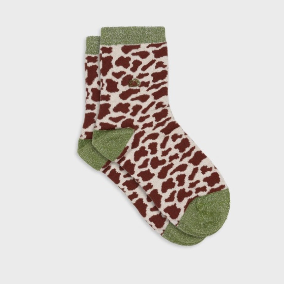 Chaussettes vache marron et beige