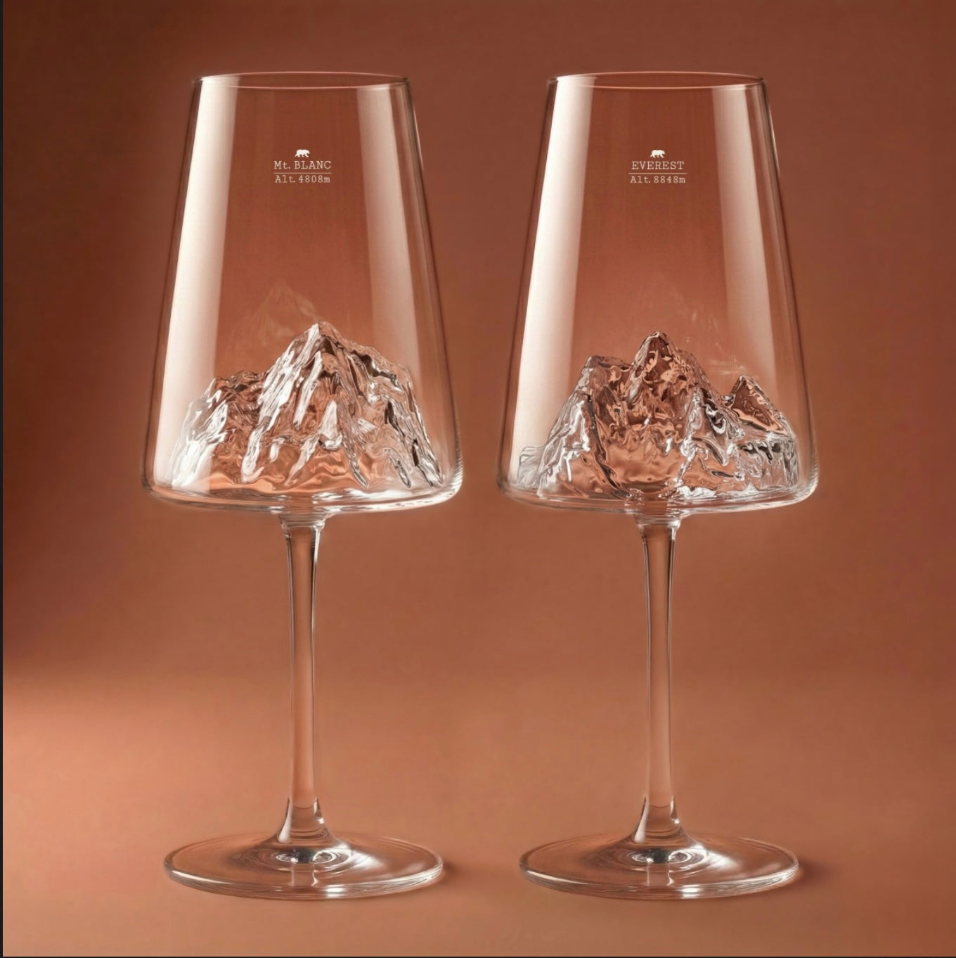 Coffret 2 Verres à vin Design topographic: Mont Blanc & Everest