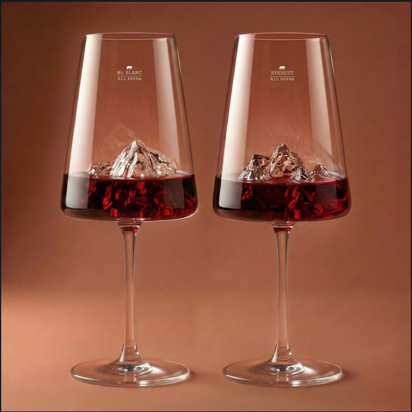 Coffret 2 Verres à vin Design topographic: Mont Blanc & Everest