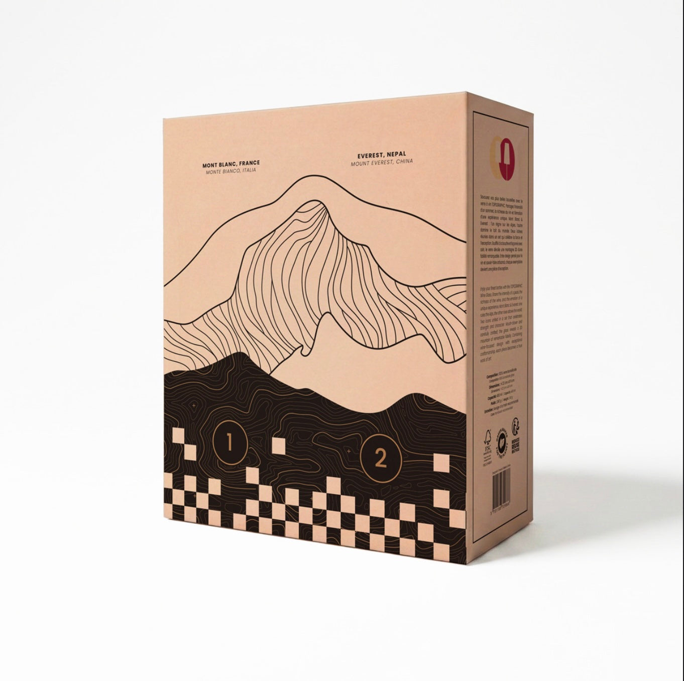 Coffret 2 Verres à vin Design topographic: Mont Blanc & Everest