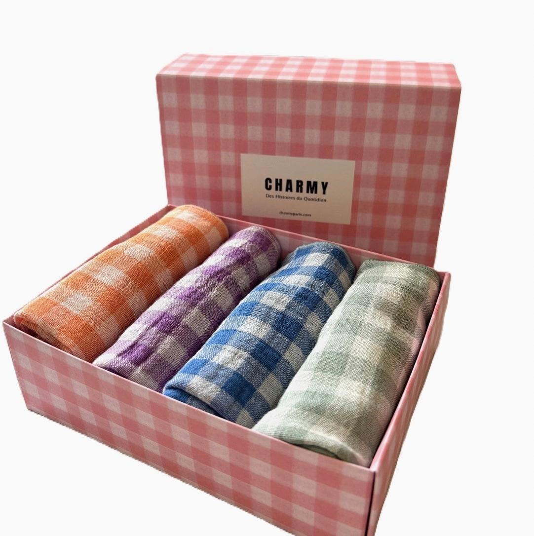 Coffret 4 Serviettes de Table – Double Gaze de Coton Vichy