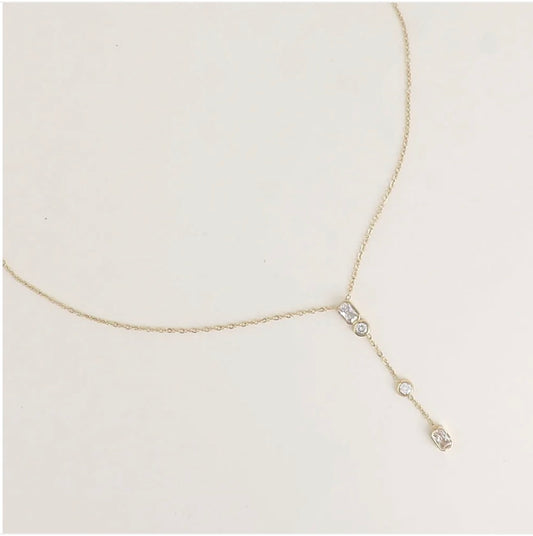 Collier Y 4 cristaux goutte, ronds et losange