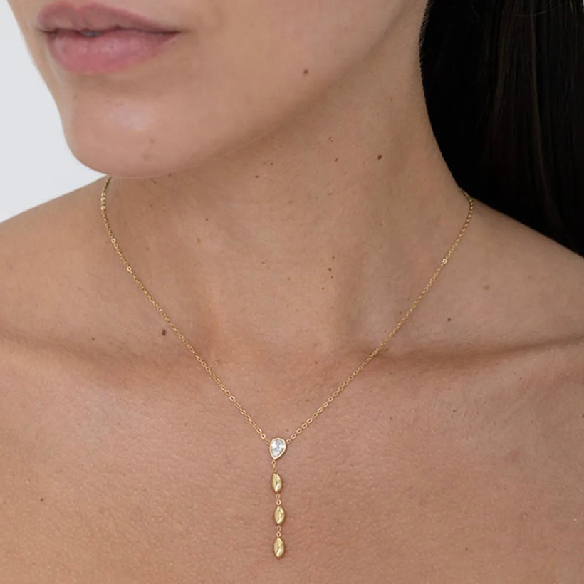 Collier Y cristal goutte et 3 ovales pendantes